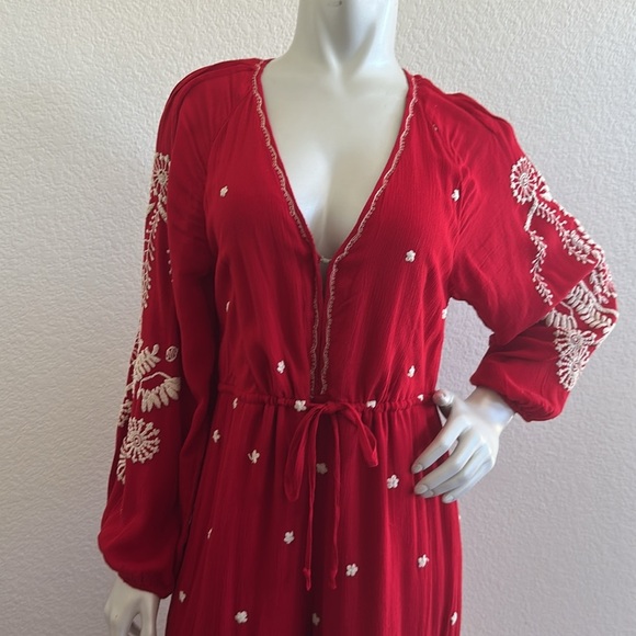 Free People Red Embroidered Romper/Jumpsuit v-neck jumpsuit - Picture 15 of 15